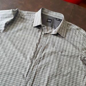 Men's Hugo Boss gray checked long sleeve cotton shirt 2XL slim fit